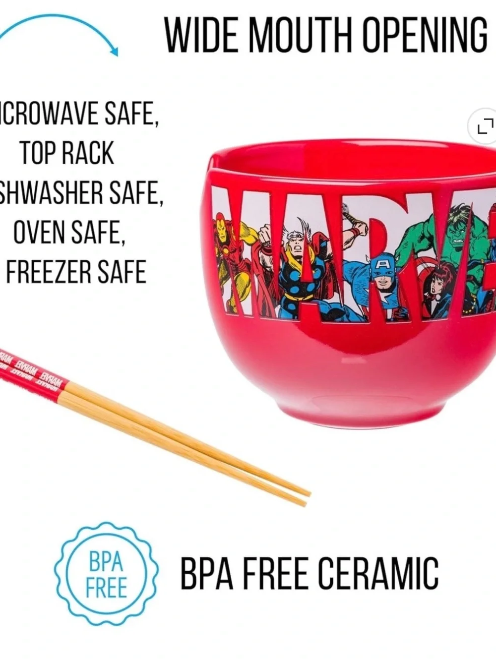 Marvel Red Ceramic Serving Bowl with Comic Character Art